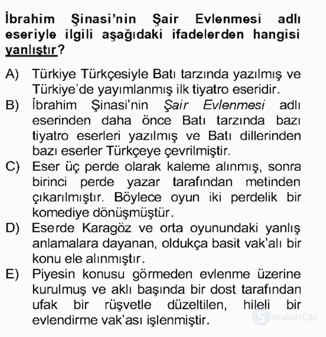 Tanzimat Dönemi Türk Edebiyatı II Bütünleme 11. Soru