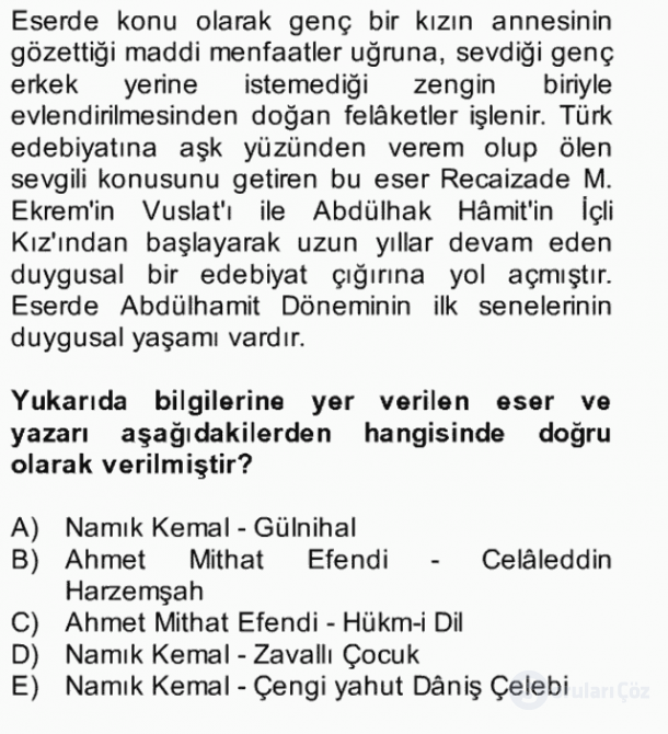 Tanzimat Dönemi Türk Edebiyatı II Bütünleme 12. Soru