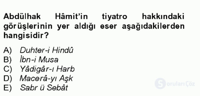 Tanzimat Dönemi Türk Edebiyatı II Bütünleme 15. Soru