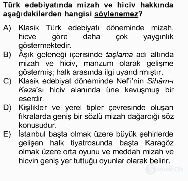 Tanzimat Dönemi Türk Edebiyatı II Bütünleme 22. Soru