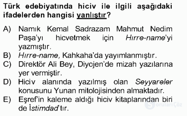 Tanzimat Dönemi Türk Edebiyatı II Bütünleme 25. Soru