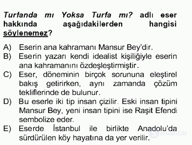Tanzimat Dönemi Türk Edebiyatı II Bütünleme 3. Soru