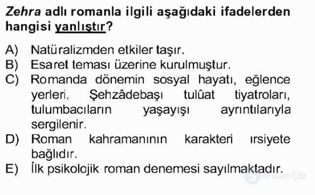 Tanzimat Dönemi Türk Edebiyatı II Bütünleme 4. Soru