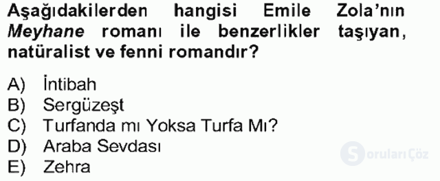 Tanzimat Dönemi Türk Edebiyatı II Bütünleme 5. Soru