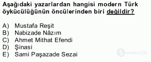 Tanzimat Dönemi Türk Edebiyatı II Bütünleme 7. Soru