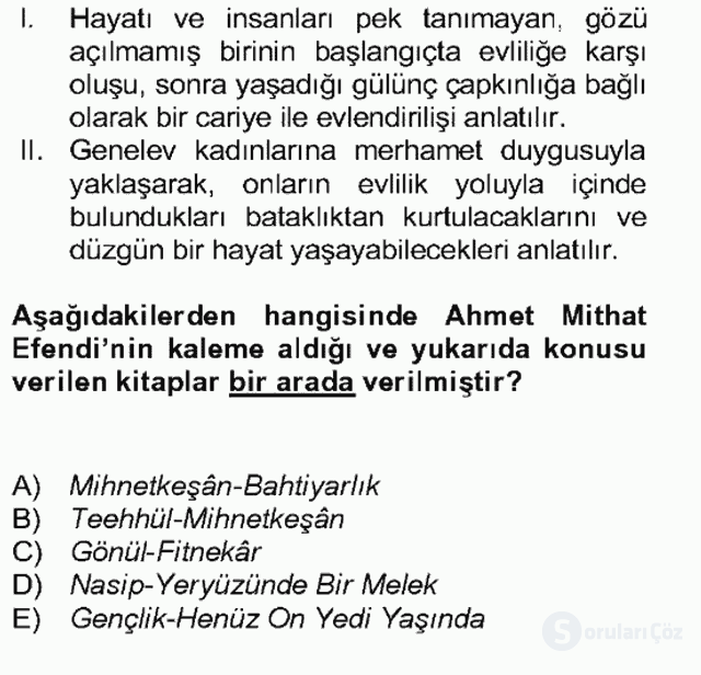 Tanzimat Dönemi Türk Edebiyatı II Bütünleme 8. Soru