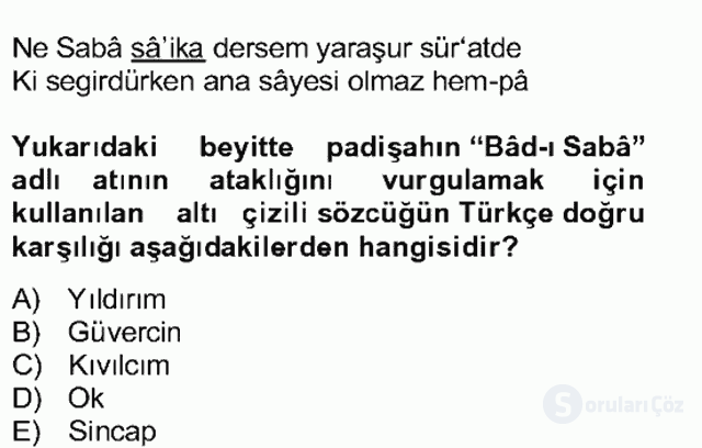 XVII. Yüzyıl Türk Edebiyatı Bütünleme 11. Soru