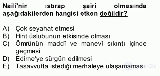 XVII. Yüzyıl Türk Edebiyatı Bütünleme 15. Soru