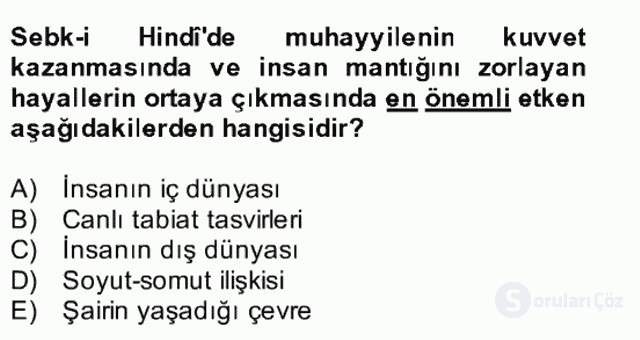 XVII. Yüzyıl Türk Edebiyatı Bütünleme 17. Soru