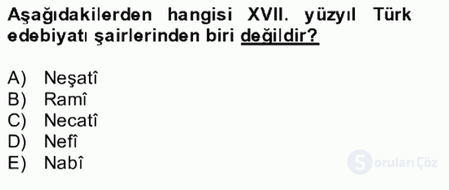 XVII. Yüzyıl Türk Edebiyatı Bütünleme 2. Soru