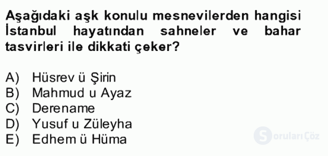 XVII. Yüzyıl Türk Edebiyatı Bütünleme 21. Soru