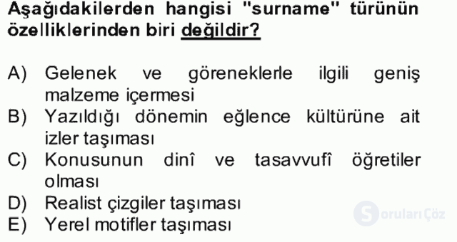 XVII. Yüzyıl Türk Edebiyatı Bütünleme 22. Soru