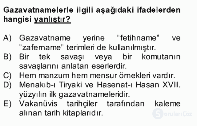 XVII. Yüzyıl Türk Edebiyatı Bütünleme 23. Soru