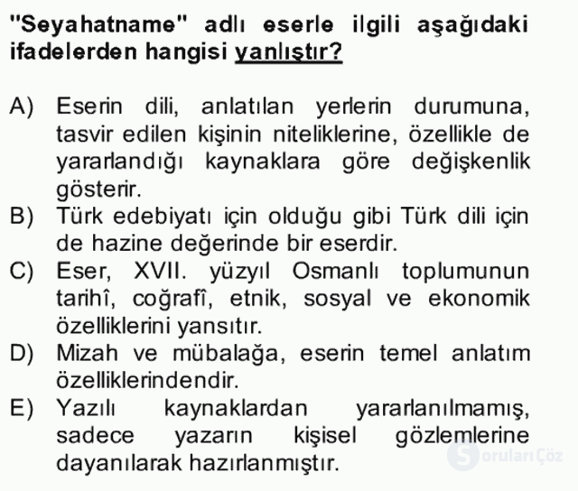 XVII. Yüzyıl Türk Edebiyatı Bütünleme 26. Soru