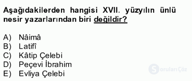 XVII. Yüzyıl Türk Edebiyatı Bütünleme 3. Soru
