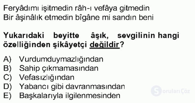 XVII. Yüzyıl Türk Edebiyatı Bütünleme 5. Soru