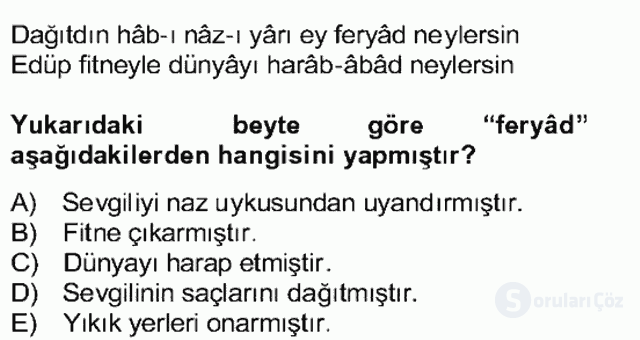 XVII. Yüzyıl Türk Edebiyatı Bütünleme 8. Soru